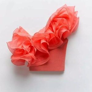 Zara coral ruffle one shoulder top